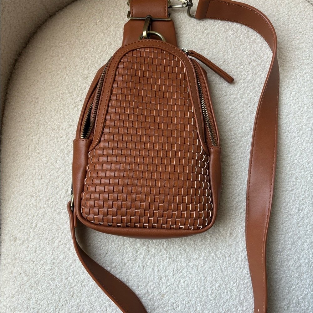 Anthropologie Woven Crossbody Bag in Cognac